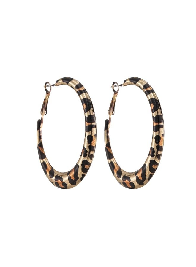 MarveBard Metal Geometric Leopard Print Earrings Exaggerated Round Hoop Earrings Red/Green/Gold Leopard Print Earrings Chunky Big Huggie Hoop Earrings Trendy Statement Earring Birthday Party Halloween Christmas Jewelry for Women (Gold) - Image 1